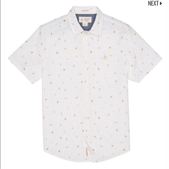 Original Penguin Beer Print Oxford Shirt Short Sleeve Size Small - Picture 2 of 14